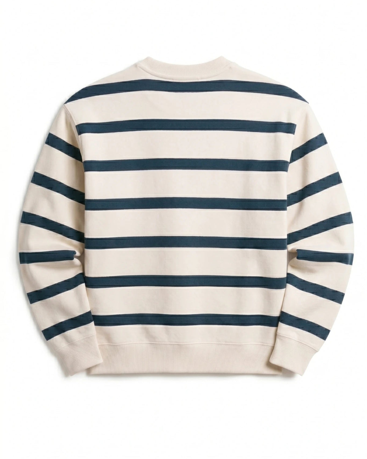 Gestreifter Sweater in Cream mit dunkelblauen Streifen auf der Rückseite im maritimen Design