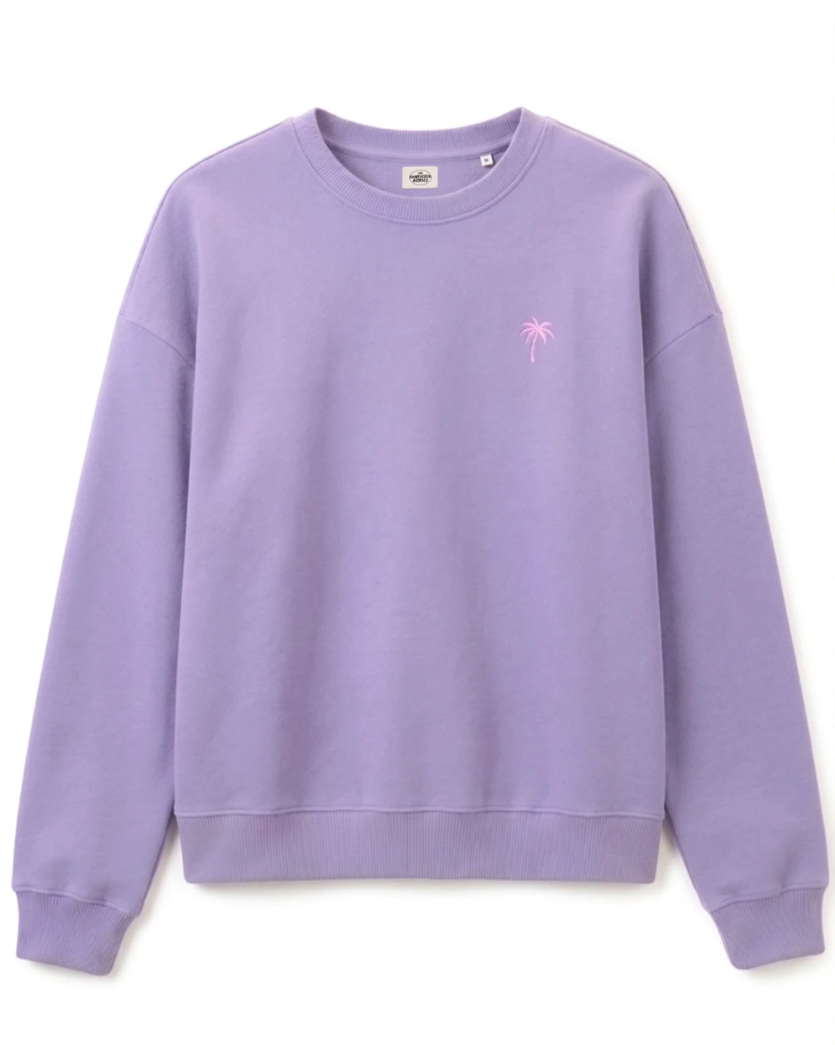 Violetter Oversized Crewneck Sweater mit kleiner Palm Stickerei auf der Brust im minimalistischen Stil