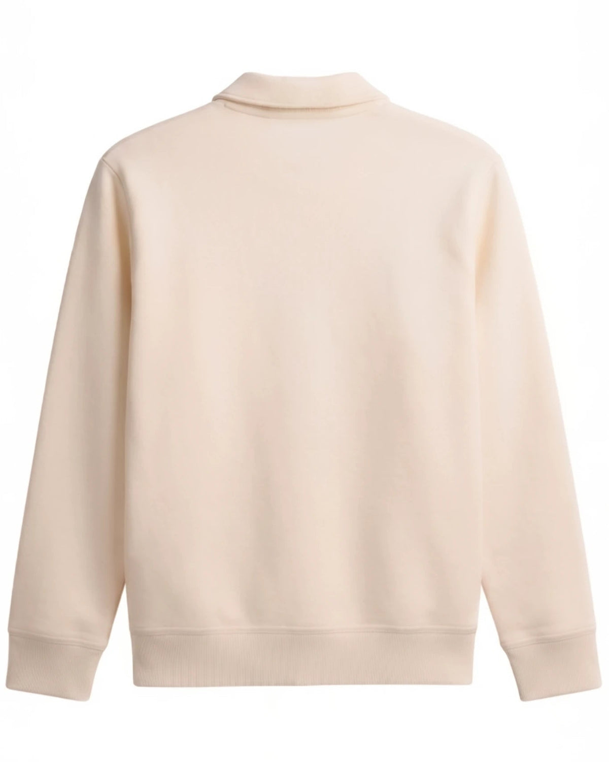Beiger Half-Zip Sweater in Cream auf der Rückseite ohne Print, minimalistisches Design und hochwertige Verarbeitung