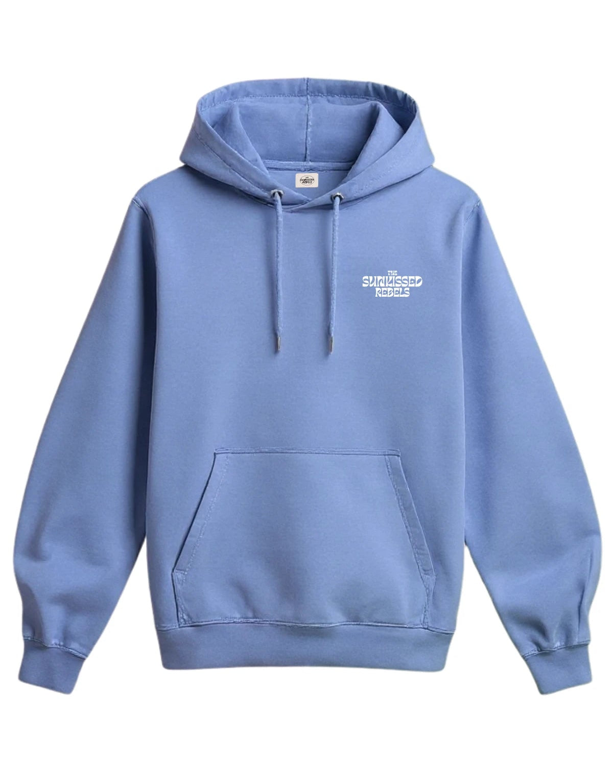 Live Free Hoodie Vintage Blue Soul – Vorderansicht mit The Sunkissed Rebels Brustlogo in Weiß