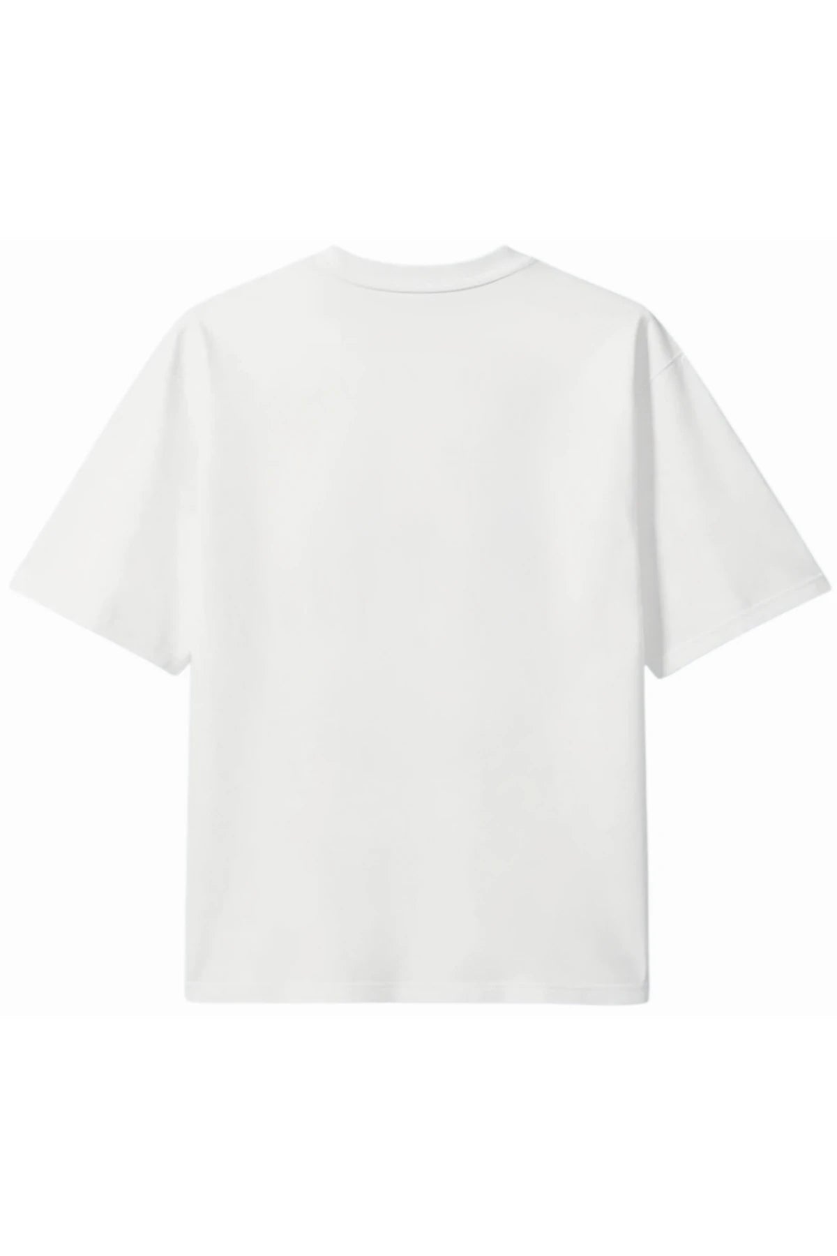 Weiße Oversized-T-Shirt-Rückseite ohne Aufdruck, minimalistisches Design von The Sunkissed Rebels.