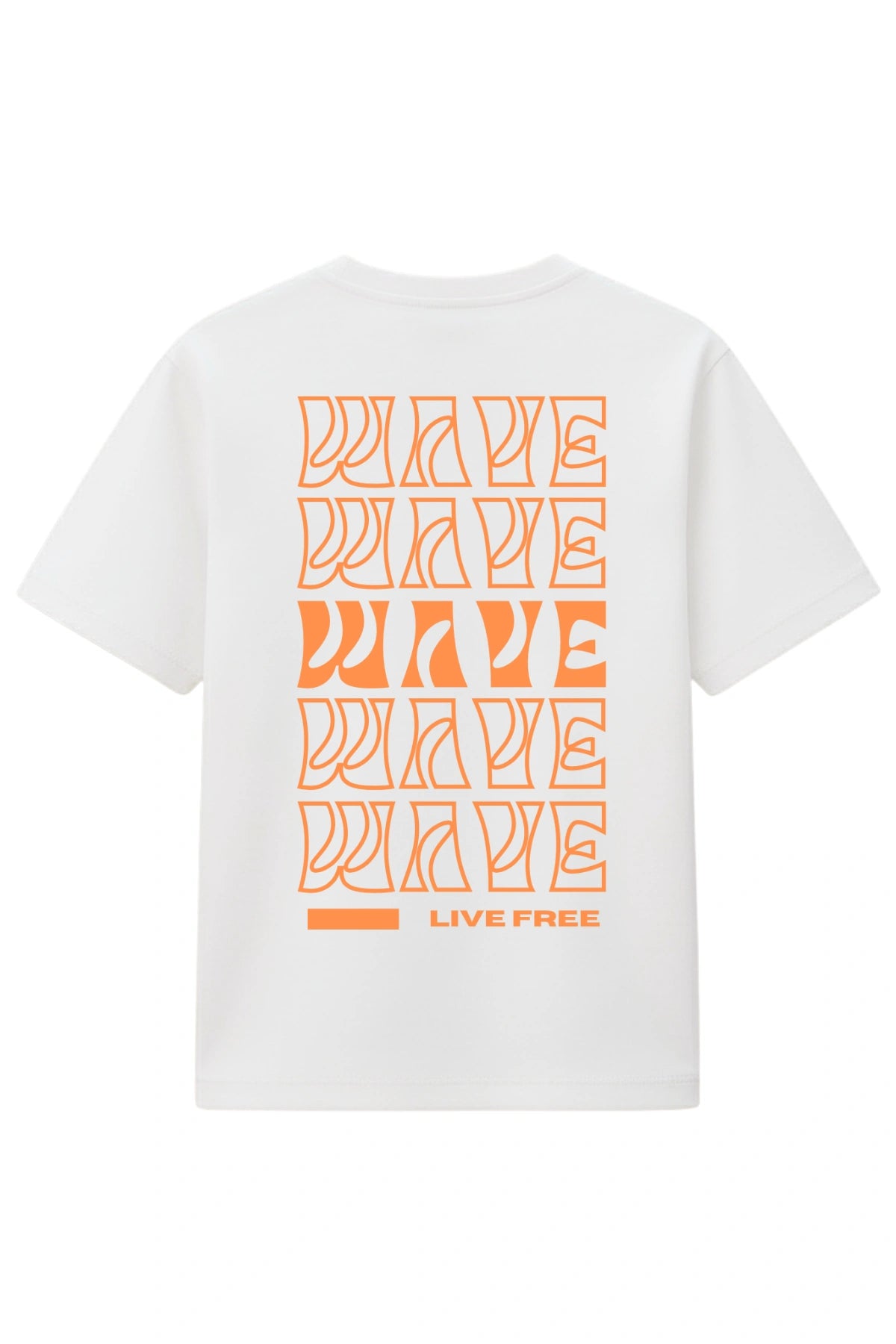 Weißes Oversized T-Shirt „Live Free“ von The Sunkissed Rebels mit großem Wave Backprint – nachhaltige Streetwear aus Bio-Baumwolle.