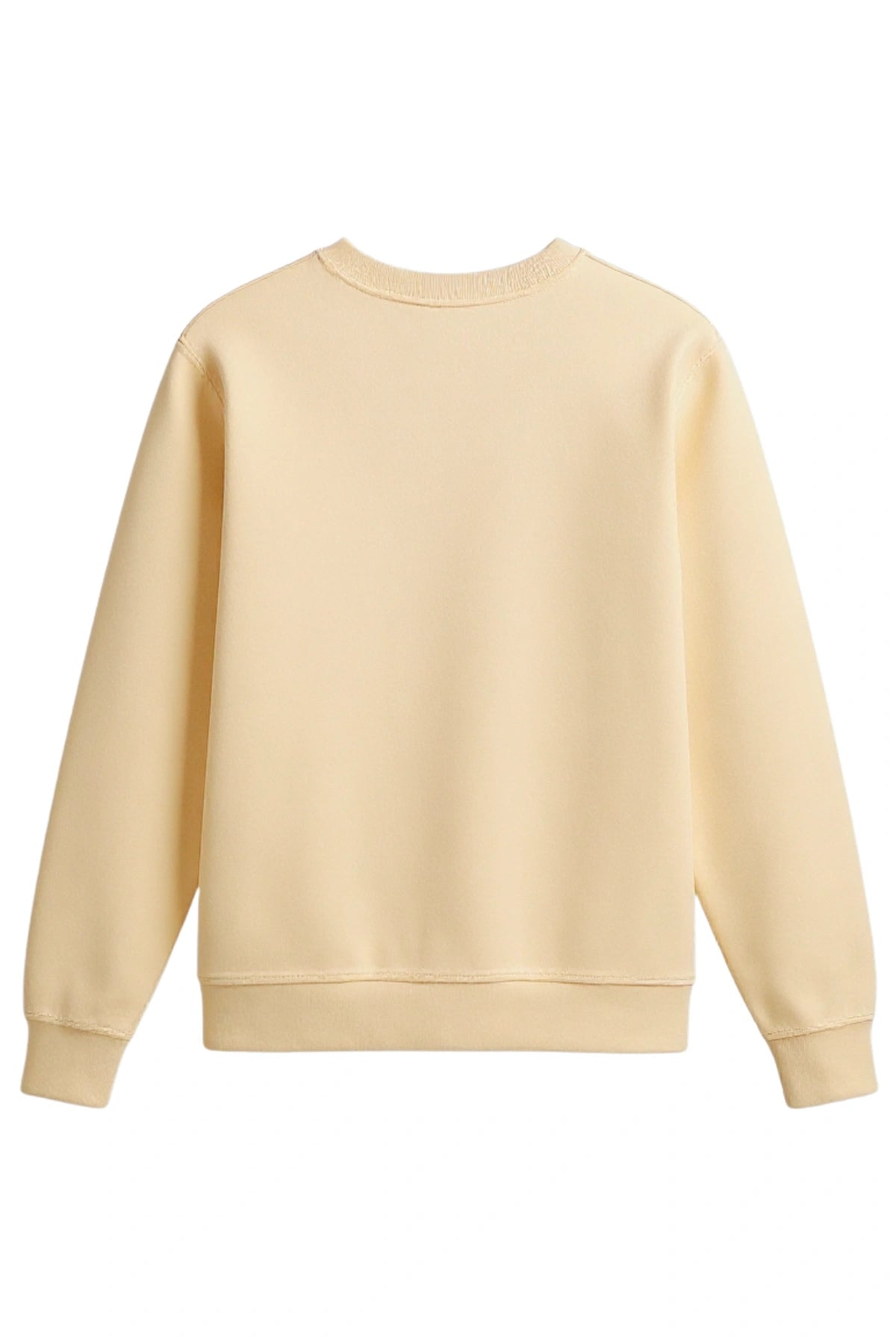 Rückansicht des Palm Tree Sweater in Butter-Gelb, minimalistischer Oversized Schnitt ohne Frontprint.