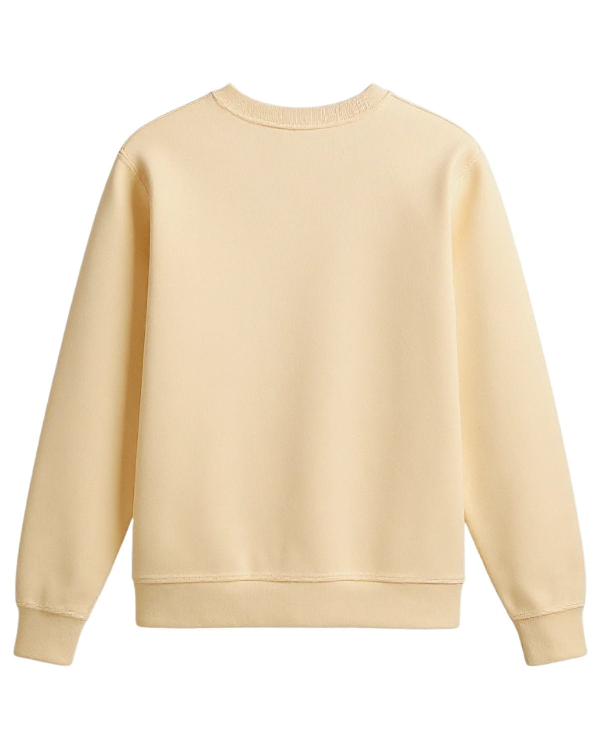 Rückansicht des Palm Tree Sweater in Butter-Gelb, minimalistischer Oversized Schnitt ohne Frontprint.