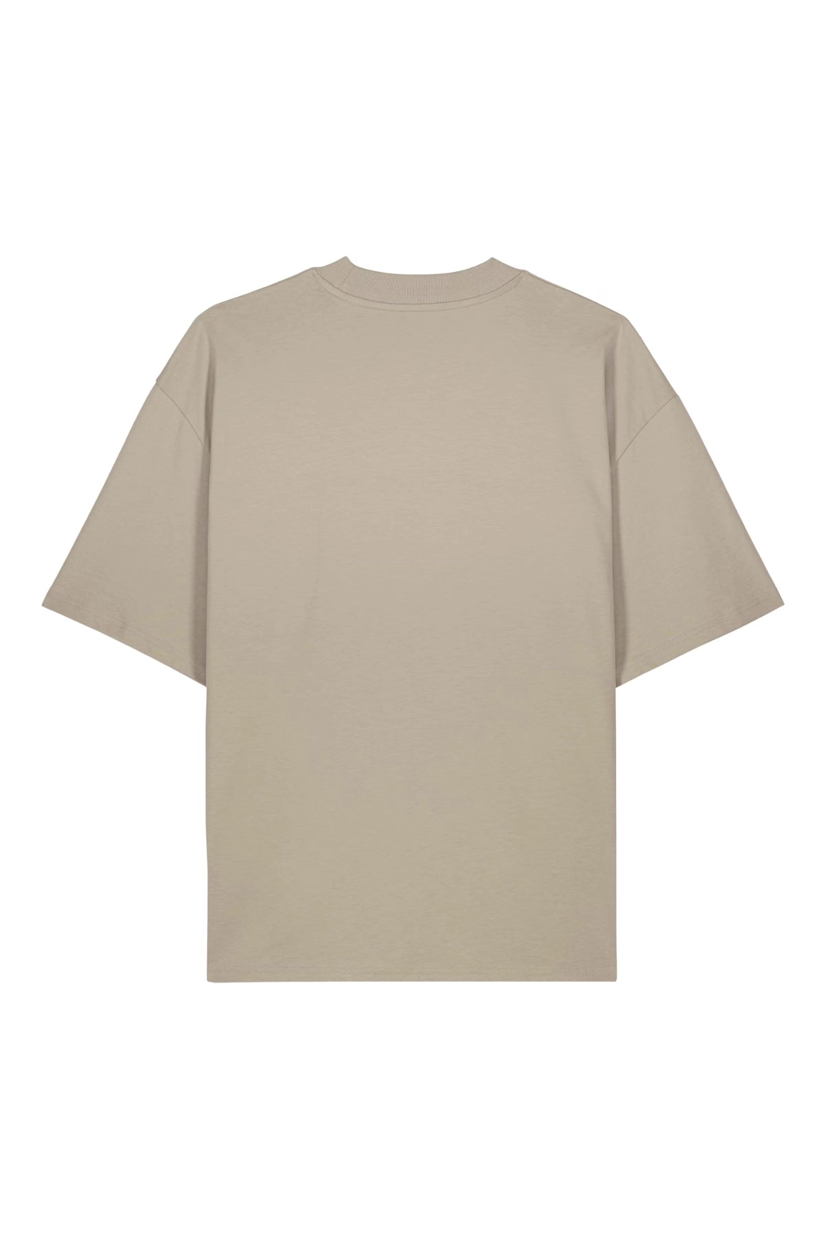 SNKRBLS Boxy Oversized T-Shirt in Stone – Studioaufnahme der Rückseite ohne Print