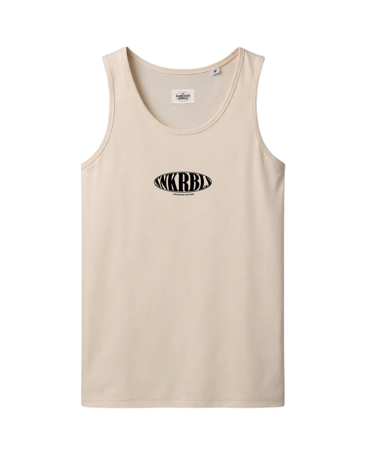 SNKRBLS Tank Top in Natural Raw – Vorderseite mit kleinem Logo-Print mittig.