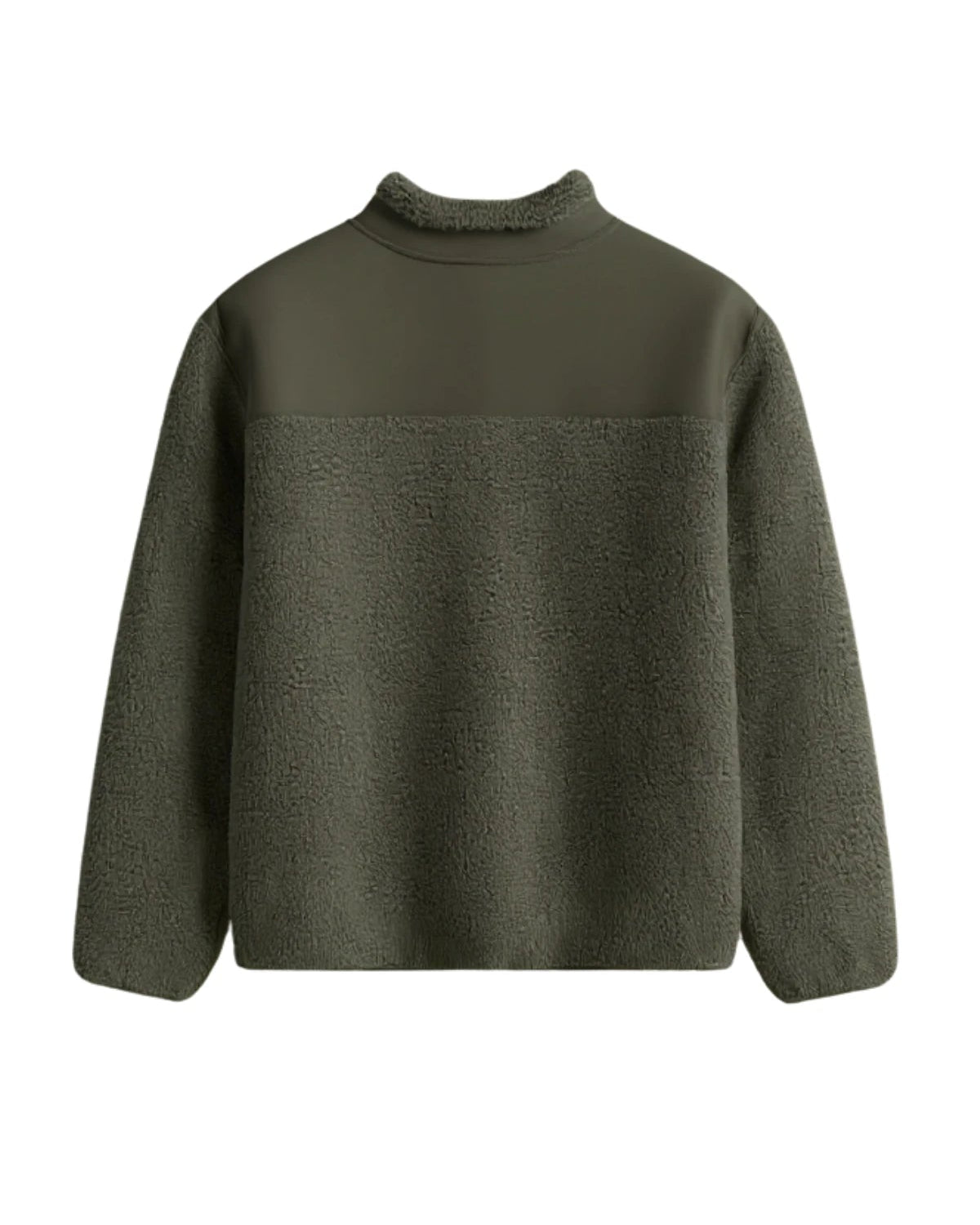 Rückansicht der The Sunkissed Rebels Fleece Jacket in Khaki mit glatter Schulterpartie und flauschiger Fleece-Struktur.