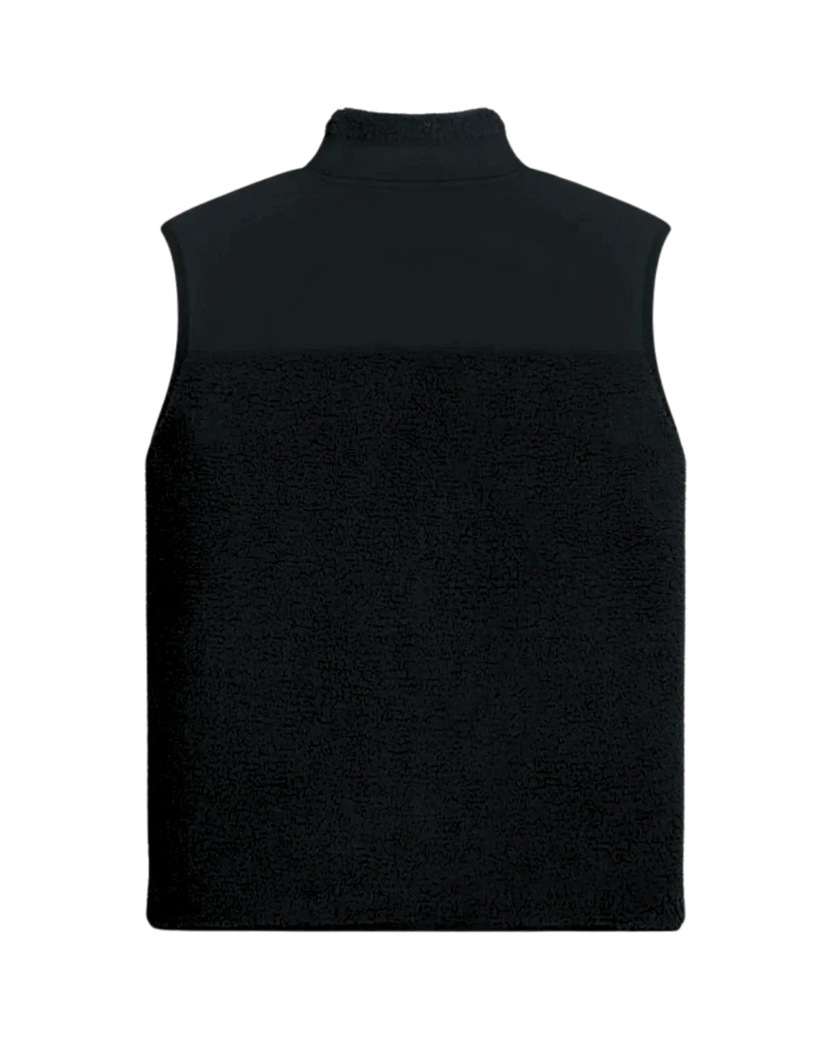 Rückansicht der schwarzen The Sunkissed Rebels Fleece Weste mit glatter Schulterpartie und flauschigem Material.