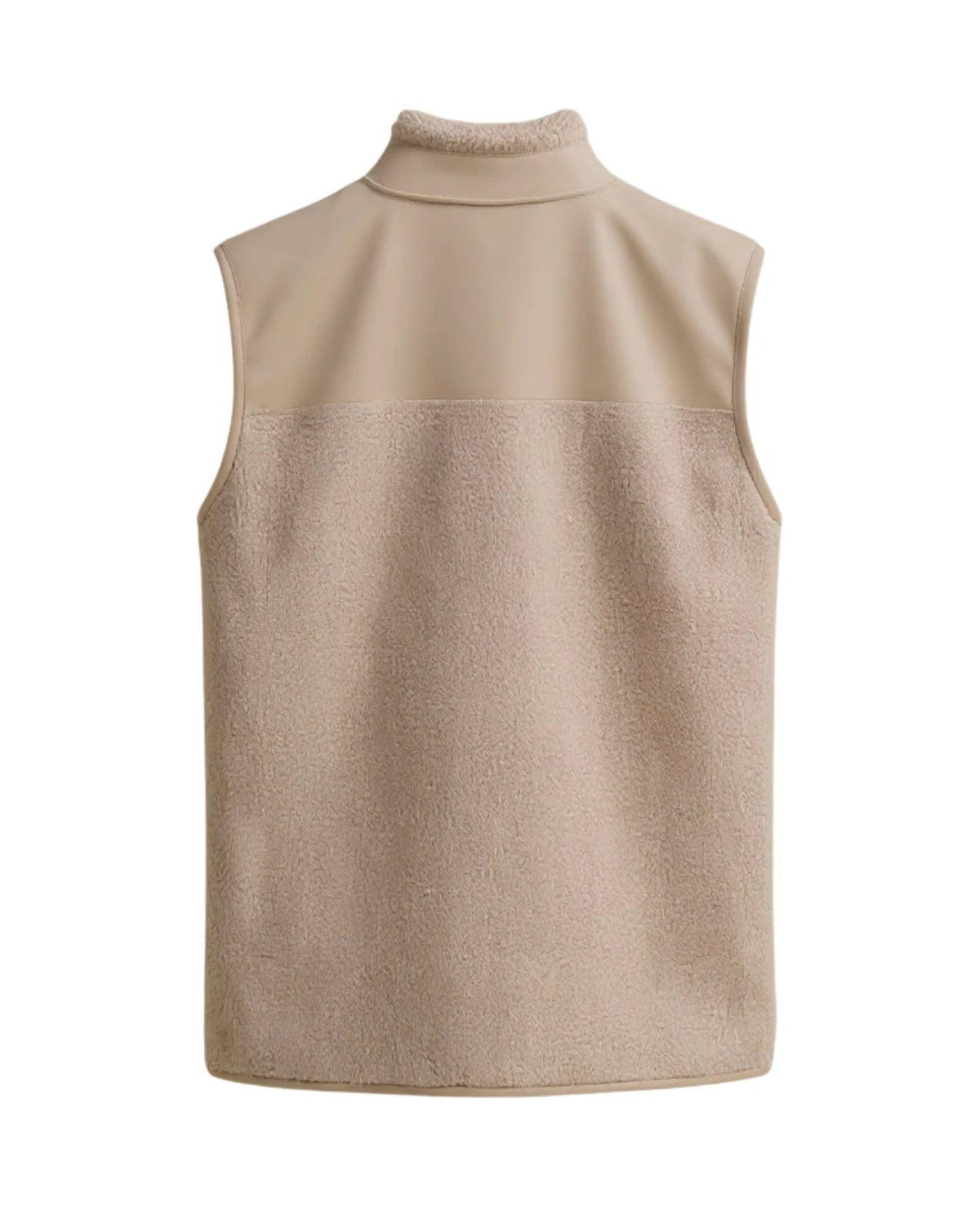 Rückansicht der sandfarbenen The Sunkissed Rebels Fleece Weste mit glatter Schulterpartie und weicher Fleece-Struktur.