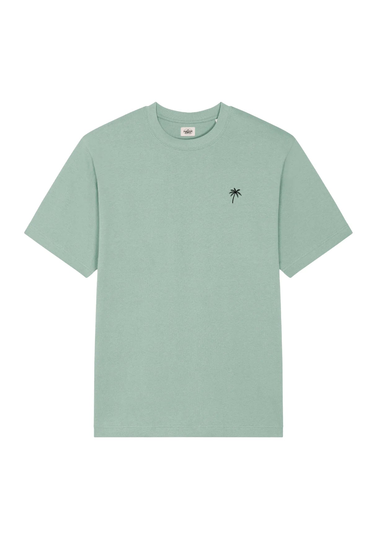 Vorderansicht des aloe oversized T-Shirts mit schwarzer Palmenstickerei von The Sunkissed Rebels.