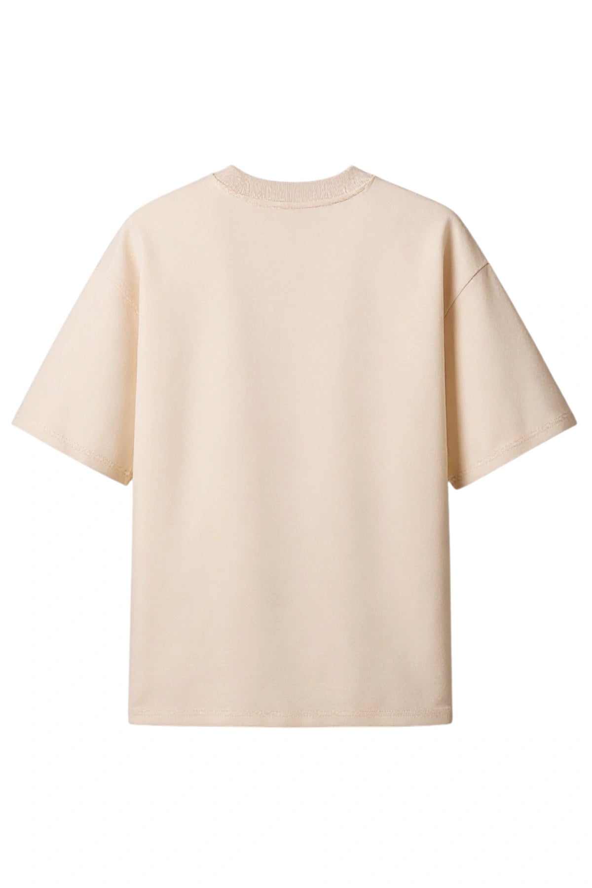 Rückansicht des naturfarbenen The Sunkissed Rebels Oversized T-Shirts im schlichten, minimalistischen Design.