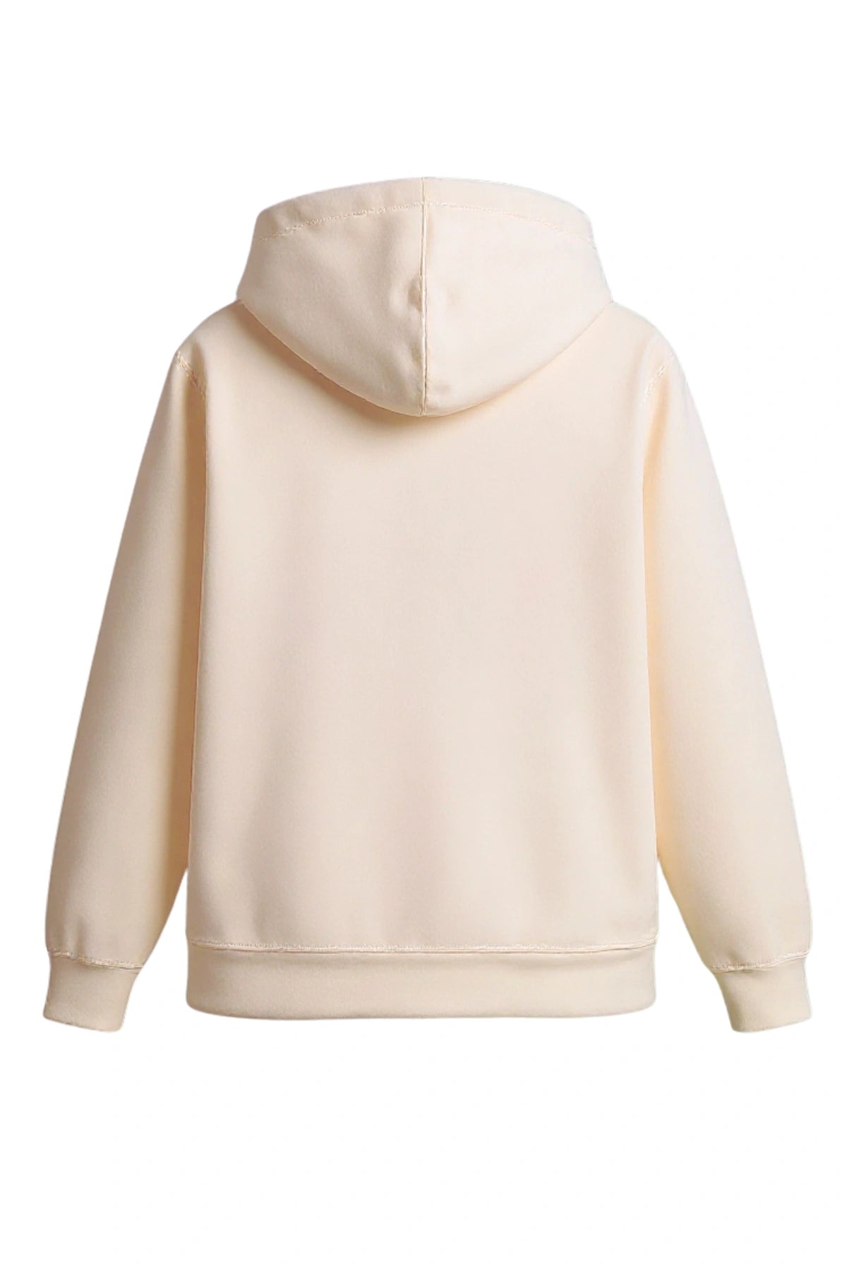 Rückansicht des naturfarbenen The Sunkissed Rebels Hoodies in schlichtem Design mit Kapuze.