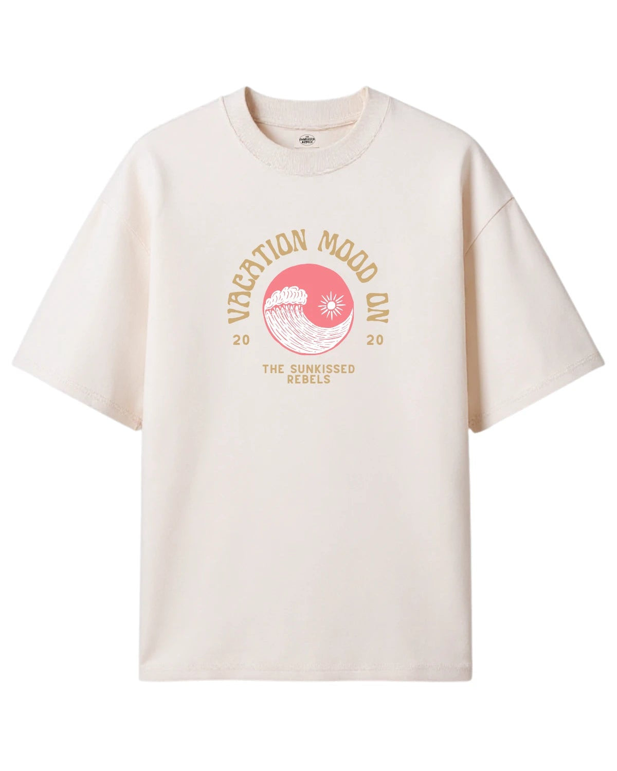 Vacation Mood On T-Shirt in Cream mit Frontprint – Boxy Oversized Fit, weicher Stoff, lässiger Sommer-Look.
