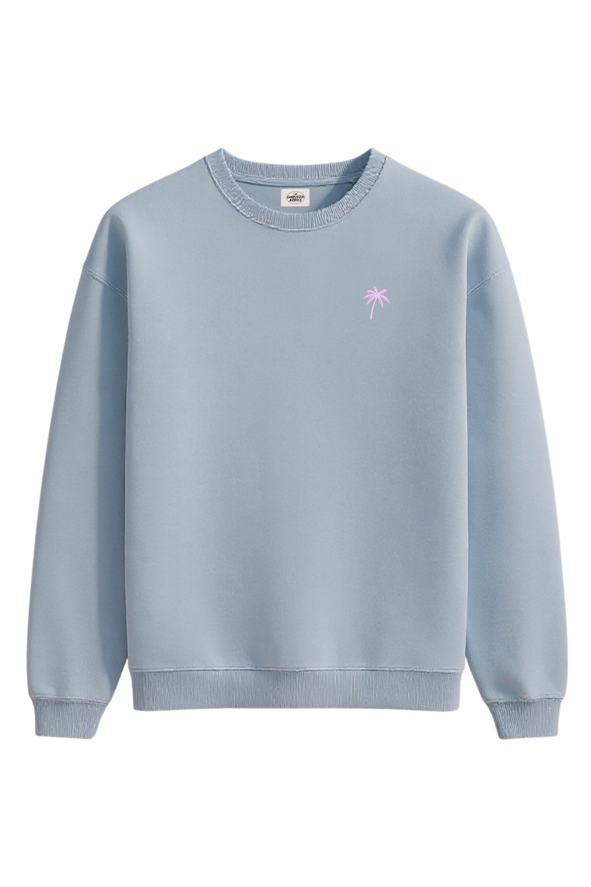 Pink Palm Oversized Vintage Sweater - Serene Blue