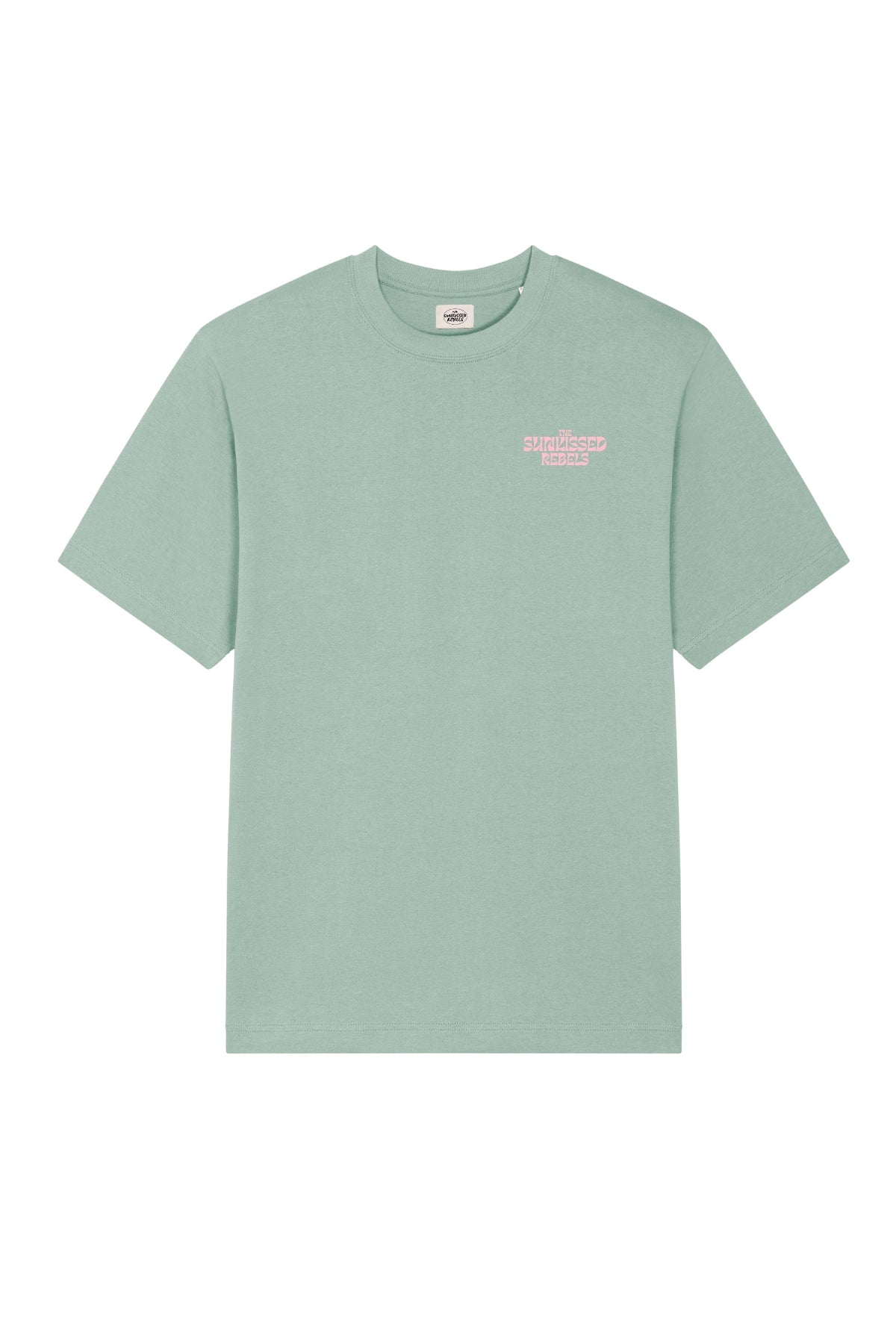 Live Free T-Shirt in Mintgrün mit kleinem Brustlogo von The Sunkissed Rebels – Vorderansicht