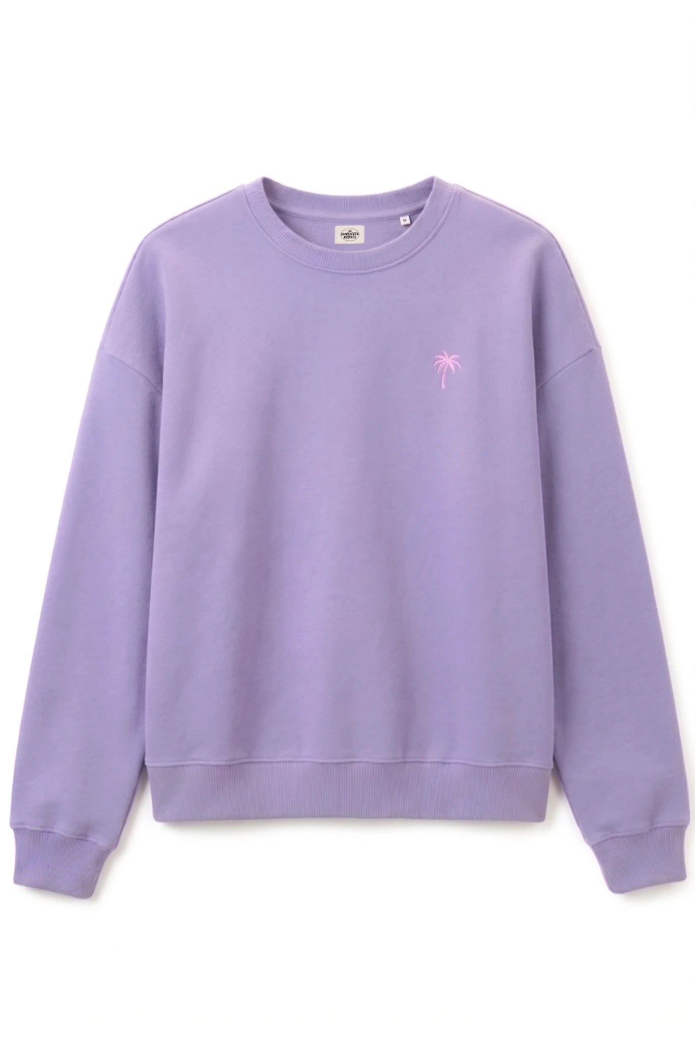 Violetter Oversized Crewneck Sweater mit kleiner Palm Stickerei auf der Brust im minimalistischen Stil