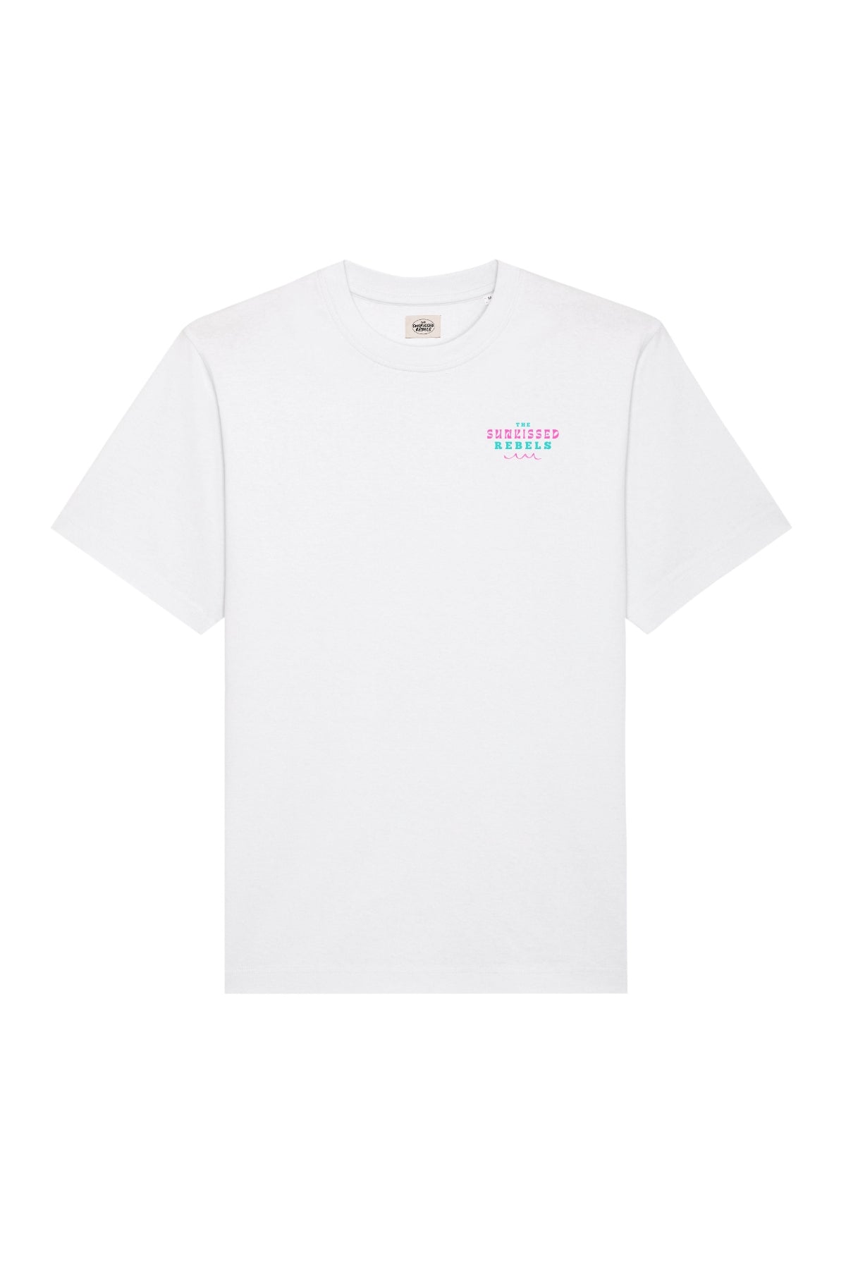 Produktfoto des unisex und oversized Vacation Vibes T-Shirts in weiß von The Sunkissed Rebels 