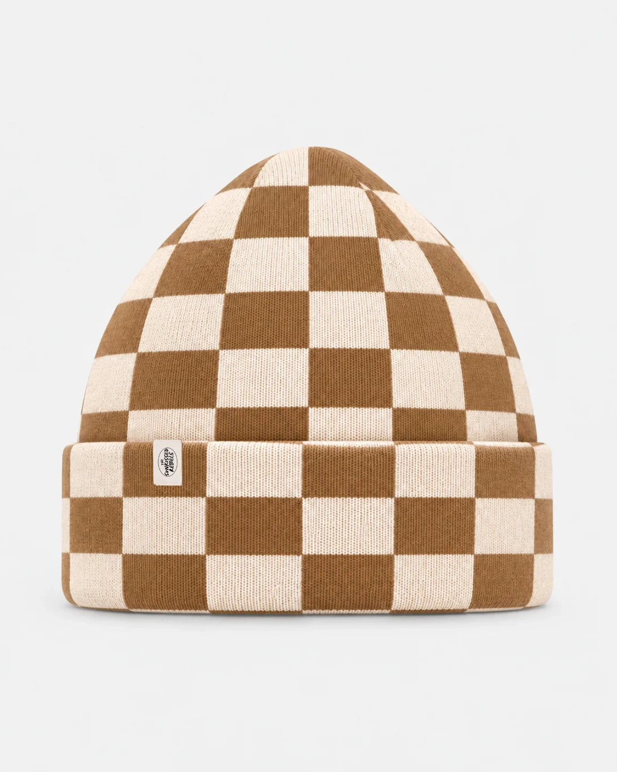 Produktforo Front kariertes BEanie in braun und beige