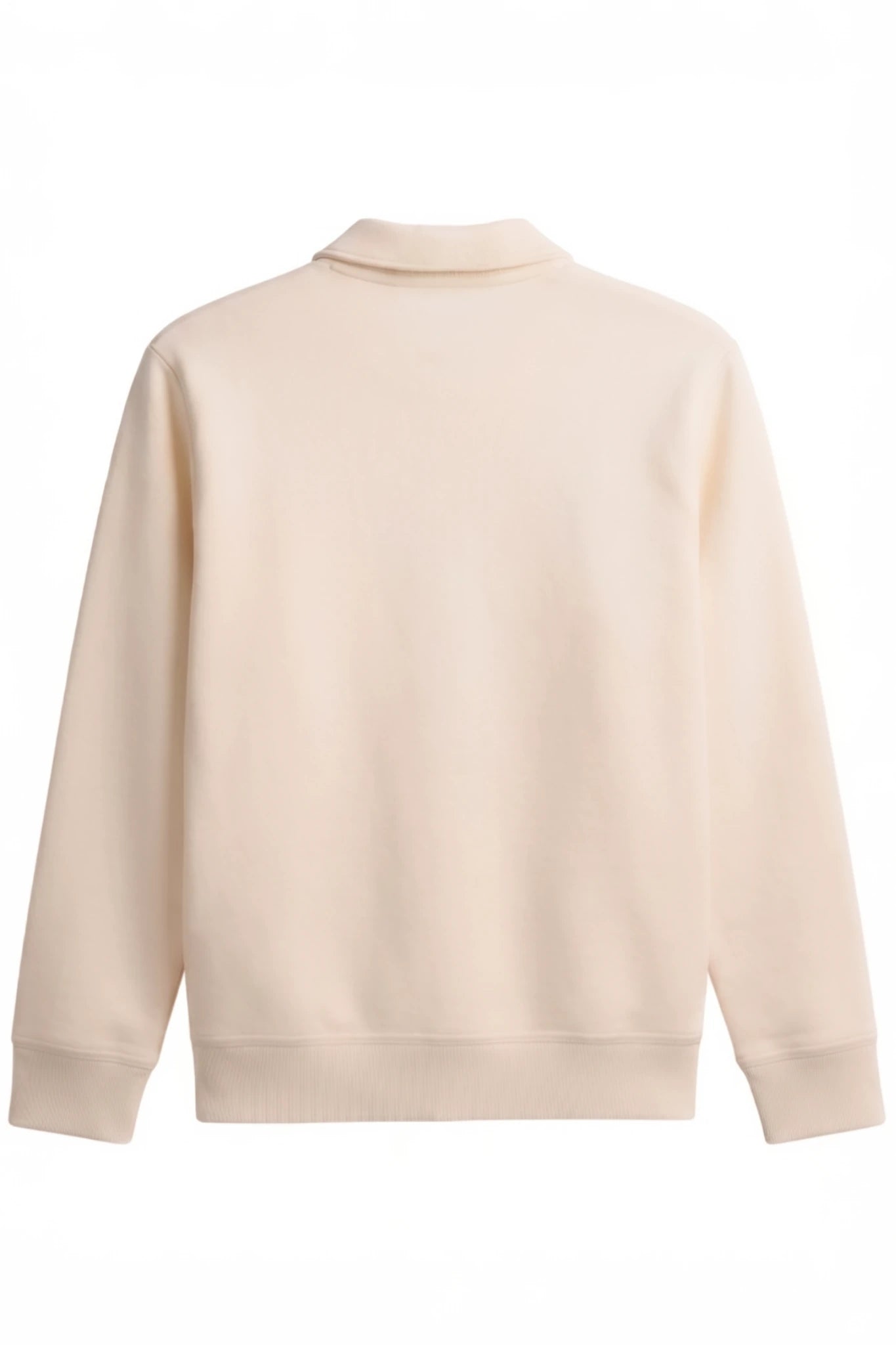 Beiger Half-Zip Sweater in Cream auf der Rückseite ohne Print, minimalistisches Design und hochwertige Verarbeitung