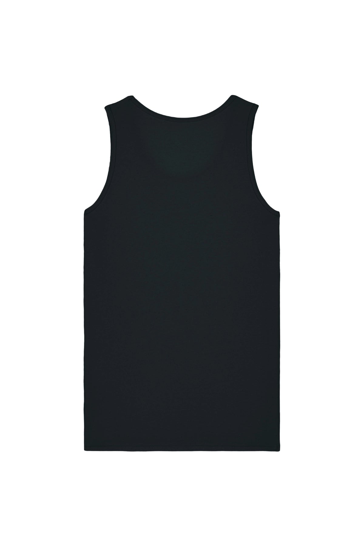 Rückansicht des schwarzen Tanktops „Vacation Mood On“ von The Sunkissed Rebels – schlicht und clean für sommerliche Looks.