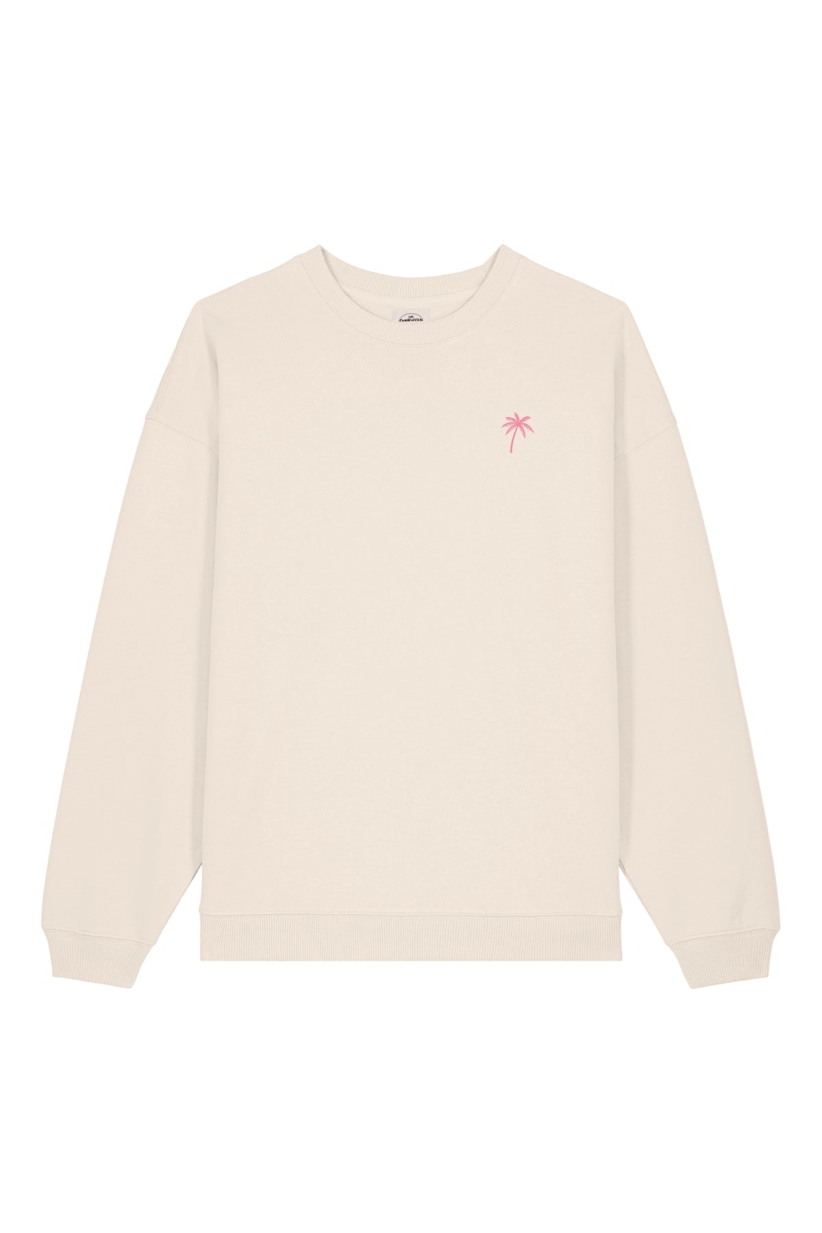 Palm Tree Oversized Sweater in Cream mit dezenter pinker Palmenstickerei