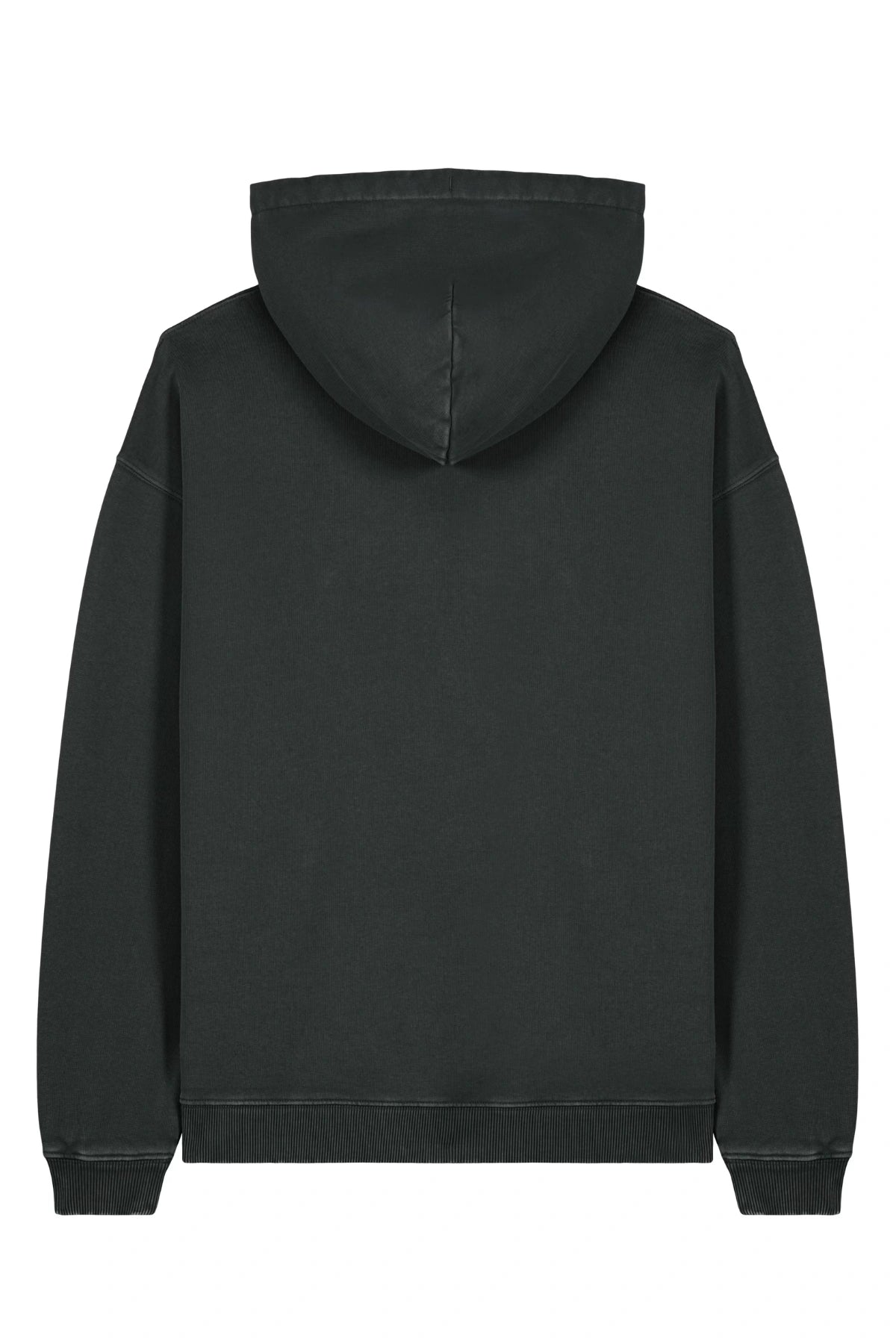 Rückansicht des Palm Tree Vintage Hoodie Black von The Sunkissed Rebels vor weißem Hintergrund