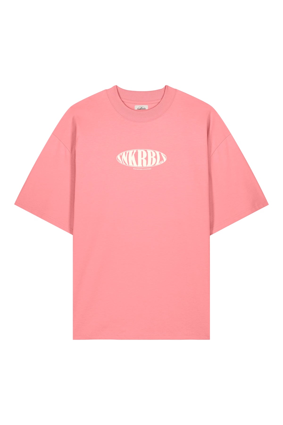 Vorderansicht vom SNKRBLS Oversized T-Shirt in Pink Joy mit typischem Logo-Print.