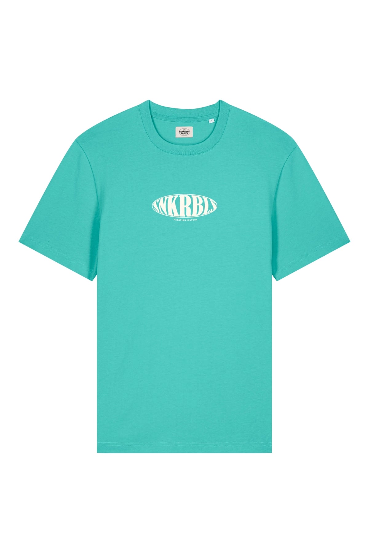 Produktansicht des SNKRBLS T-Shirt in Pool Blue mit weißem Logo – klare, moderne Ästhetik