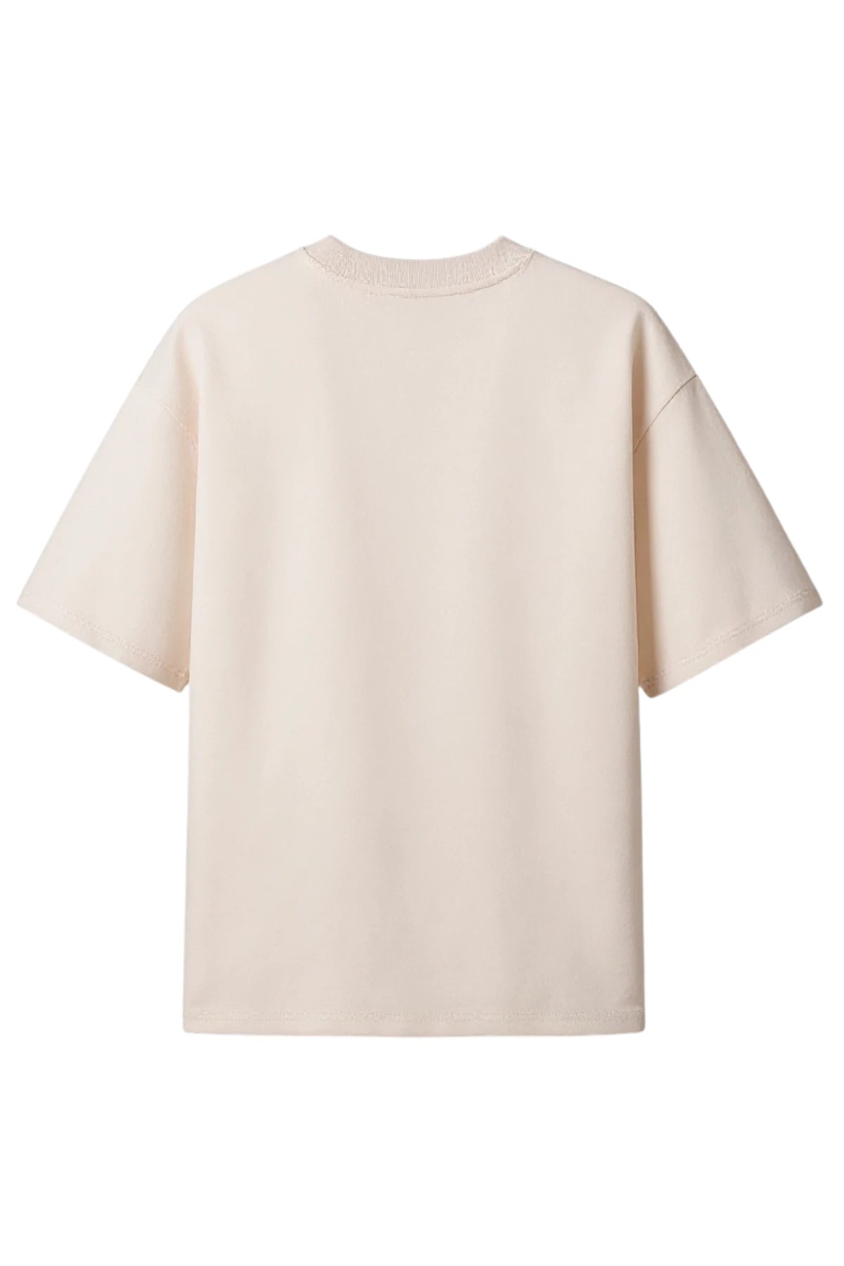 Rückansicht des beigefarbenen The Sunkissed Rebels Basic Oversized T-Shirts in Natural Raw ohne Aufdruck.