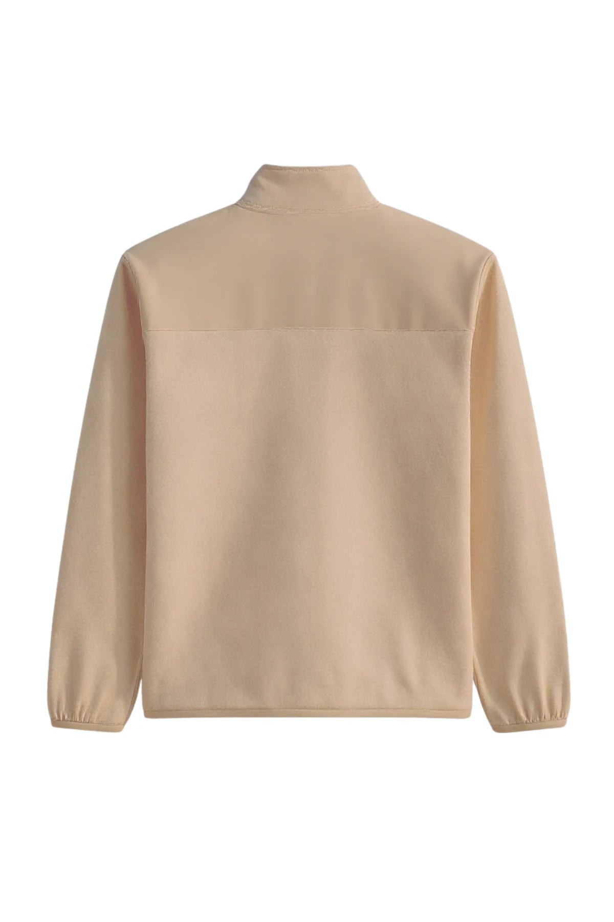 Rückansicht der sandfarbenen The Sunkissed Rebels Fleece Jacke mit glatter Schulterpartie und weicher Stoffstruktur.