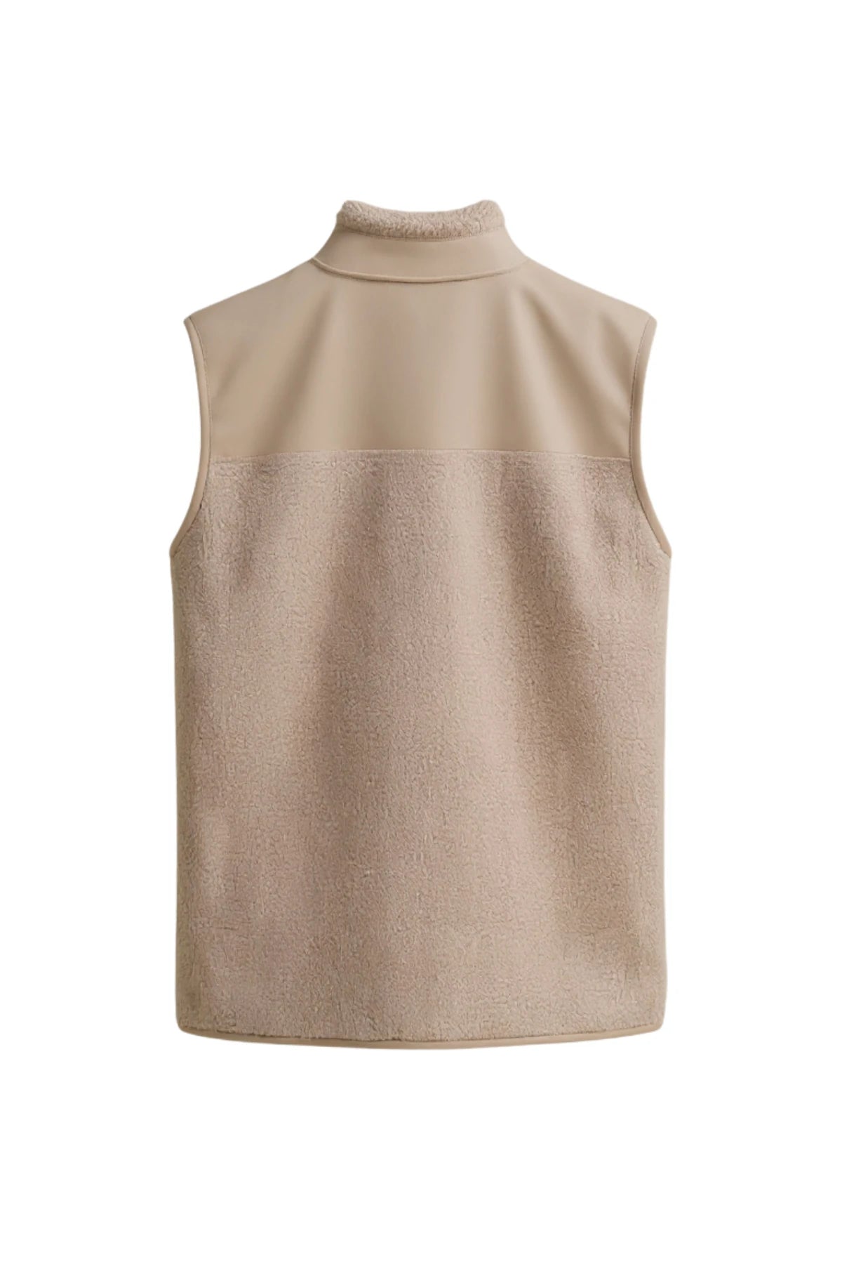 Rückansicht der sandfarbenen The Sunkissed Rebels Fleece Weste mit glatter Schulterpartie und weicher Fleece-Struktur.