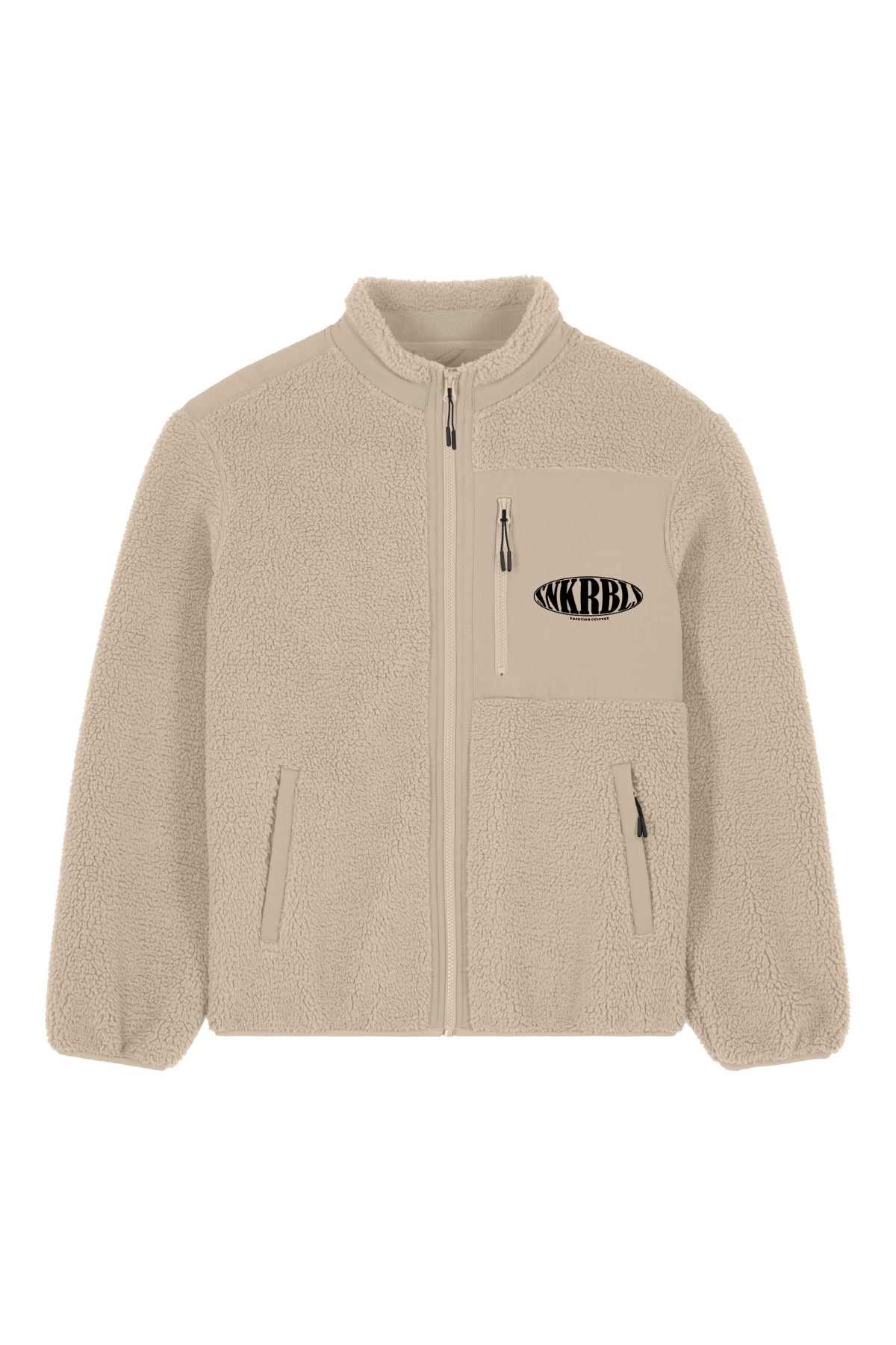 Warmer fleece Jacke in beige Produktfoto mit Logo Druck