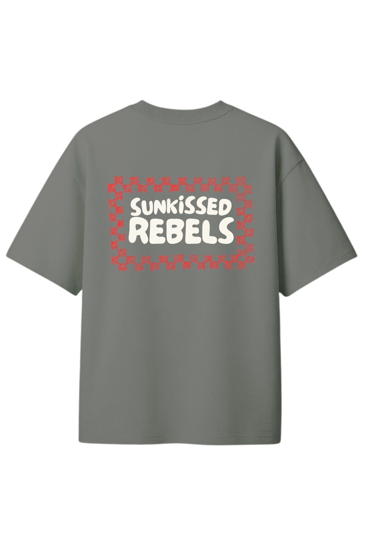 Red Checkered Heavy T-Shirt - Misty Grey