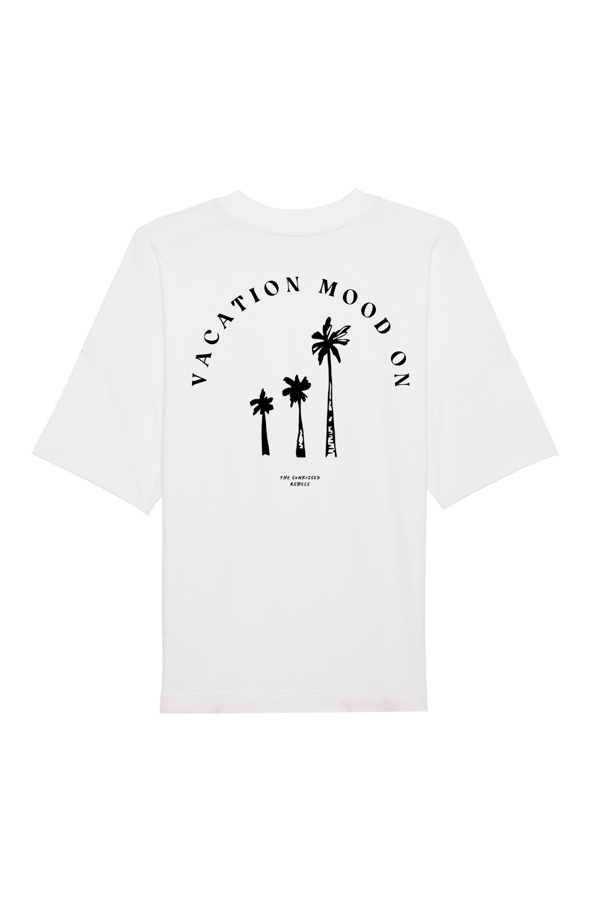 weisses T-Shirt mit schwarzem Vacation Druck Rückansicht